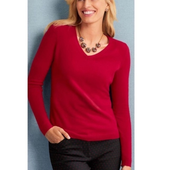 Talbots red pure cashmere v-neck sweater Size Small - Picture 1 of 8